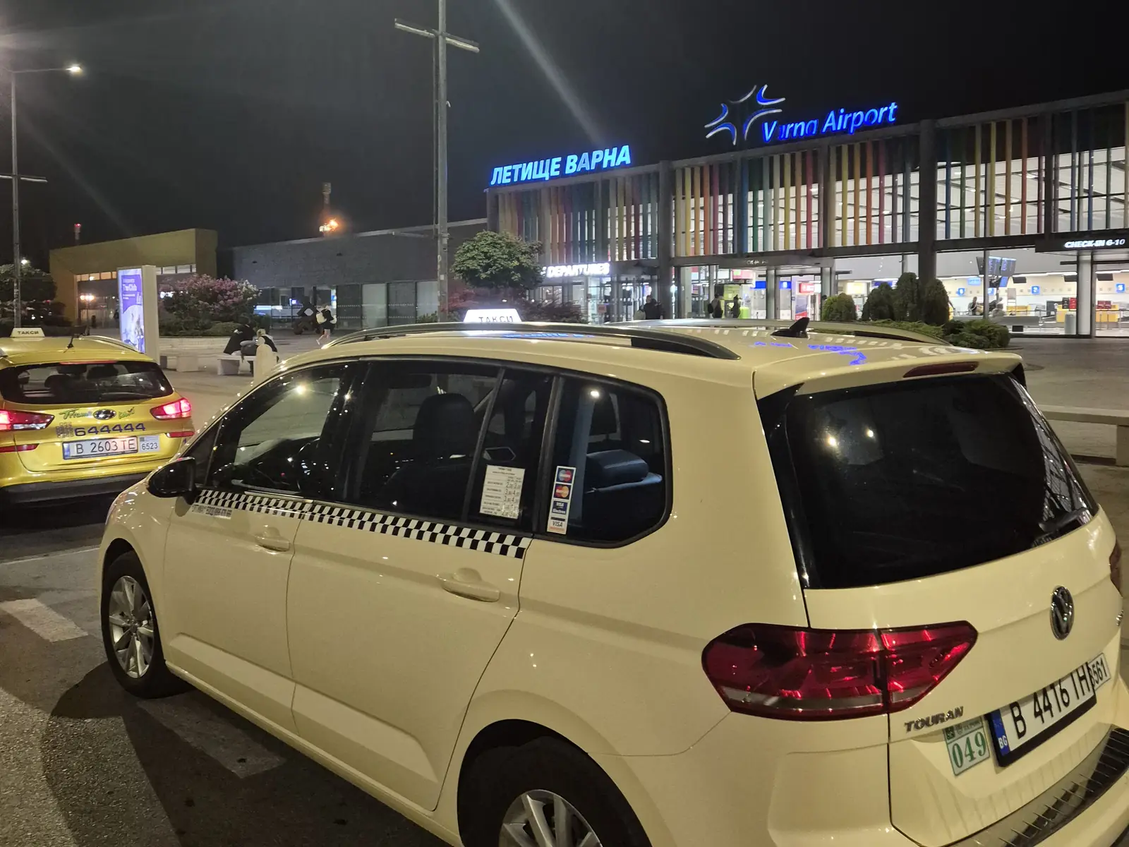 Private transfer car at night